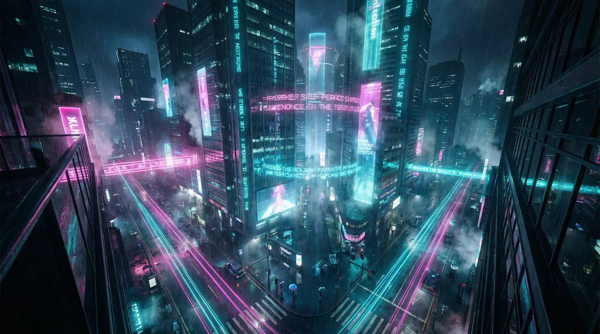 李蓉蓉 竖屏短剧平台首页背景 - 赛博朋克都市夜景